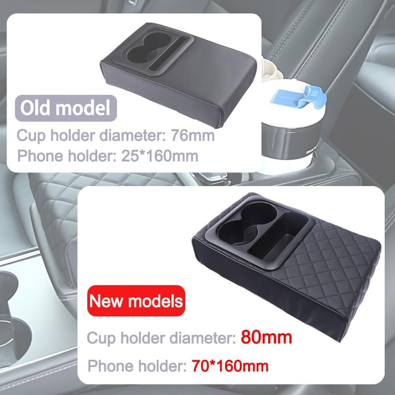 Supin Car Armrest Cushion - Multifunctional Faux Leather Armrest Cushion with Cup Holder, Phone Storage, and Ergonomic Design for All Seasons (BLack) - Image 2
